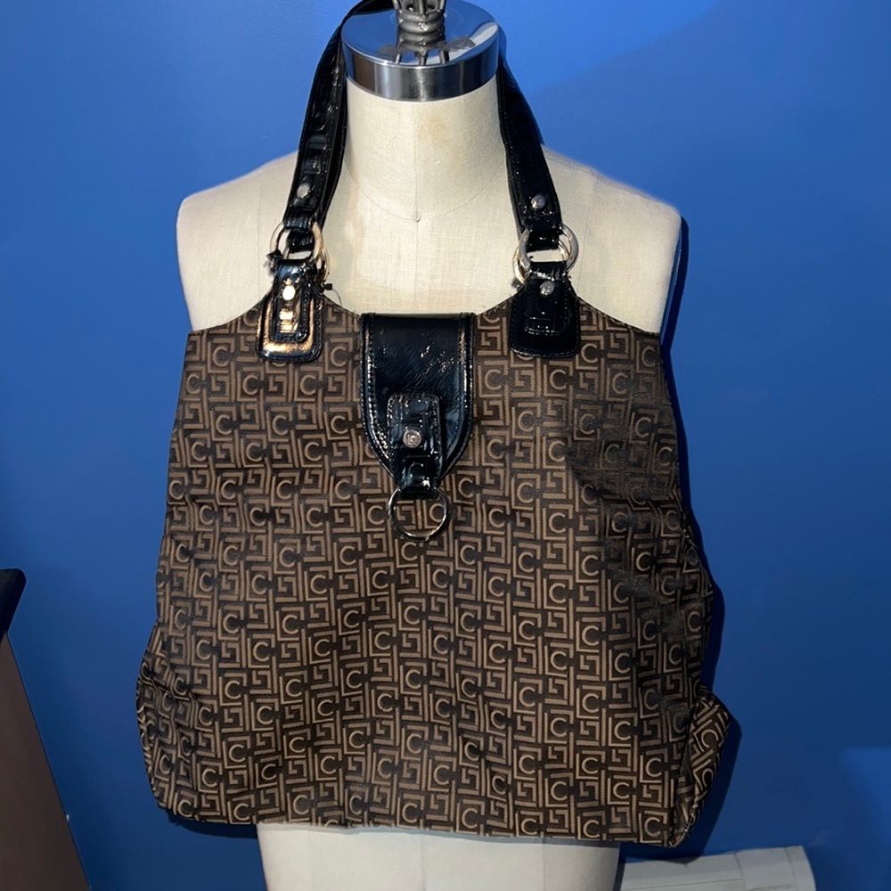 Liz Claiborne Vintage Brown with Patent Leather Accents Cute Tote Bag OS
